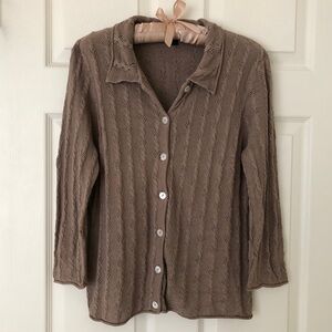 Boden Silk Blend Cable Pointelle Cardigan Light Brown Size UK16/US12